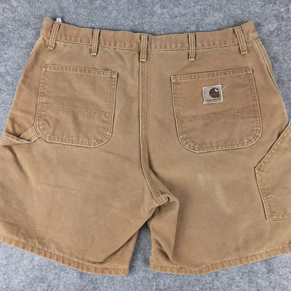 VTG Carhartt Mens Carpenter Shorts Tan Canvas Duck Utility Workwear 37 Waist